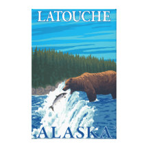 Bear Fishing in River - Latouche, Alaska Stretched Canvas Print