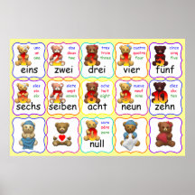 Bear Numbers in German English Spanish and French Poster