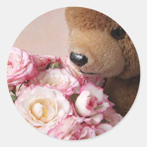 bear smelling roses stickers