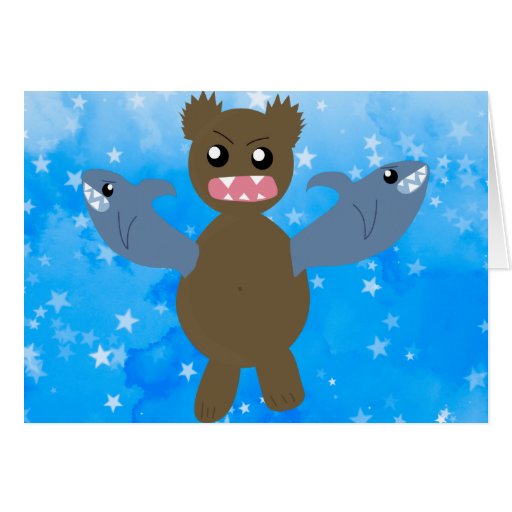 Bear With Sharks For Arms Greeting Card