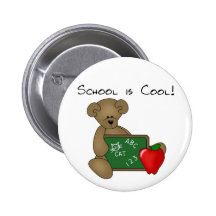 Bear with Writing Board School is Cool Pinback Buttons