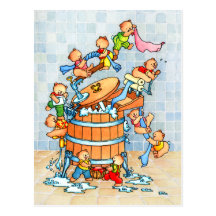 Bears in Washing-tub Postcard