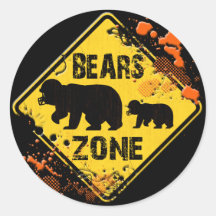 BEARS ZONE ROAD SIGN ROUND STICKER