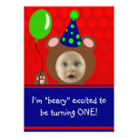 Beary Excited Bear Face Photo Birthday Party Personalized Announcement