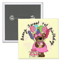 Beary Sweet 1st Birthday Tshirts and Gifts Pinback Button