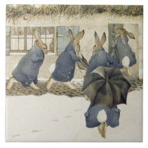 Beatrix Potter Christmas Rabbits Art Tile Trivet