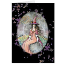 Beautifu Halloween Witch White Cat Card