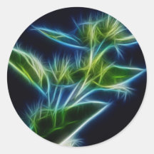 Beautiful Abstract Teal Lime Green Flower Art Round Sticker