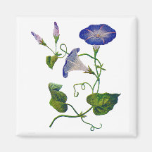 Beautiful Blue Embroidered Morning Glories Fridge Magnet