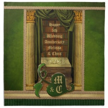 Beautiful Classical Library Old Books Green Drapes Cloth Napkin