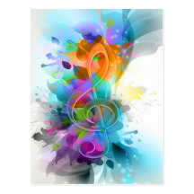 Beautiful colourful and cool splatter music note post card
