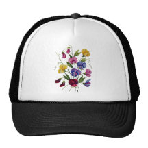 Beautiful, Colourful, Embroidered Sweet Peas Trucker Hat