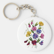 Beautiful, Colourful, Embroidered Sweet Peas Keychain