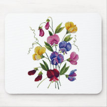 Beautiful, Colourful, Embroidered Sweet Peas Mousepad