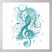 Beautiful cool music notes with splatter swirls poster