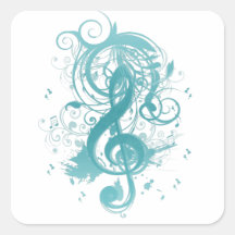 Beautiful cool music notes with splatter swirls square stickers