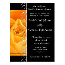 Beautiful Elegant Orange Rose Wedding Invitation Postcard