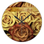 Beautiful Elegant Vintage Yellow Roses with Ribbon Wallclock