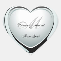 Beautiful Platinum Heart Wedding Thank You Sticker