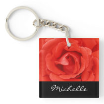 Beautiful romantic red rose personalized name key chains