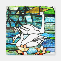 Beautiful Swans Stained Glass Art Magnet