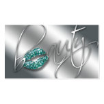Beauty Business Card Teal Sparkle Lips Silver Text