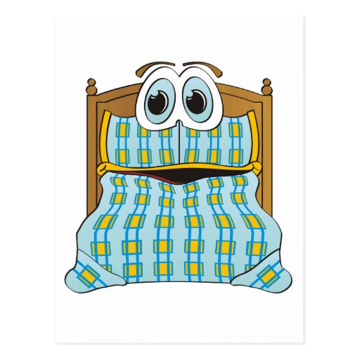 Bed Cartoon Blue and Gold Postcard