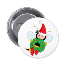Bee Christmas Pinback Button