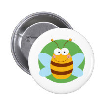 Bee Mascot Cartoon Character Button