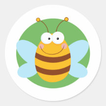 Bee Mascot Cartoon Character Round Stickers