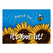 bee trail sunflower - 1 year old greeting card
