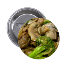 Beef, broccoli & mushroom stir fry pinback buttons