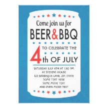 Beer and BBQ 4th of july party invite with stars