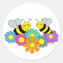 Bees & Flowers Round Sticker