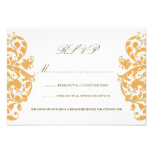Beeswax Yellow Damask Wedding RSVP Cards Personalized Invite