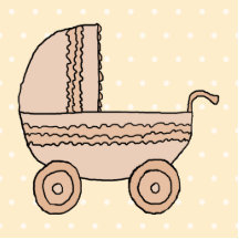Beige Baby Pram. On spotty background. Cut Out