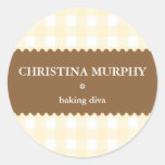 Beige brown white gingham homemade food label seal sticker