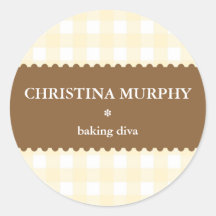Beige brown white gingham homemade food label seal sticker