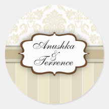 Beige Damask Stripe Wedding Sticker