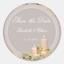 Beige & Ivory Candle Flower Save the Date Wedding Sticker