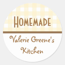Beige white brown gingham homemade food label seal round sticker