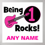 Being 1 Rocks! with Pink Guitar Poster