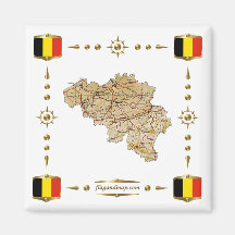 Belgium Map + Flags Magnet