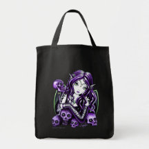"Belladonna" Gothic Purple Skull Faerie Cavas Bag