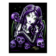 Belladonna Purple Skulls Faerie Postcard