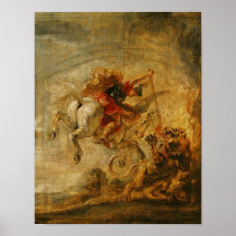 Bellerophon Riding Pegasus Fighting the Chimaera Poster