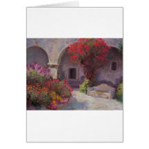Bench Under the Bougainvilleas Greeting Card