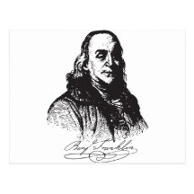 Benjamin Franklin Portrait and Signature Design Postcards