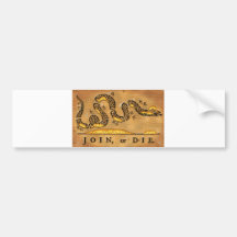 Benjamin Franklin's Join Or Die Political Cartoon Bumper Stickers
