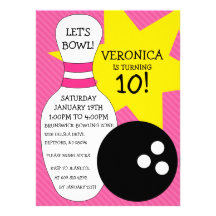 Berry Pink Bowling Bash Bowling Birthday Party Custom Invite